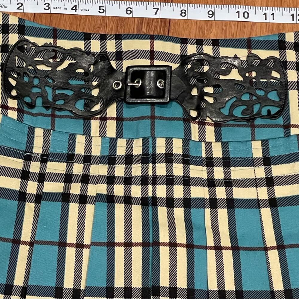 SD II Plaid Mini Skirt Pleated Teal Cream Black Size M Anime Cosplay Clueless - Picture 3 of 13